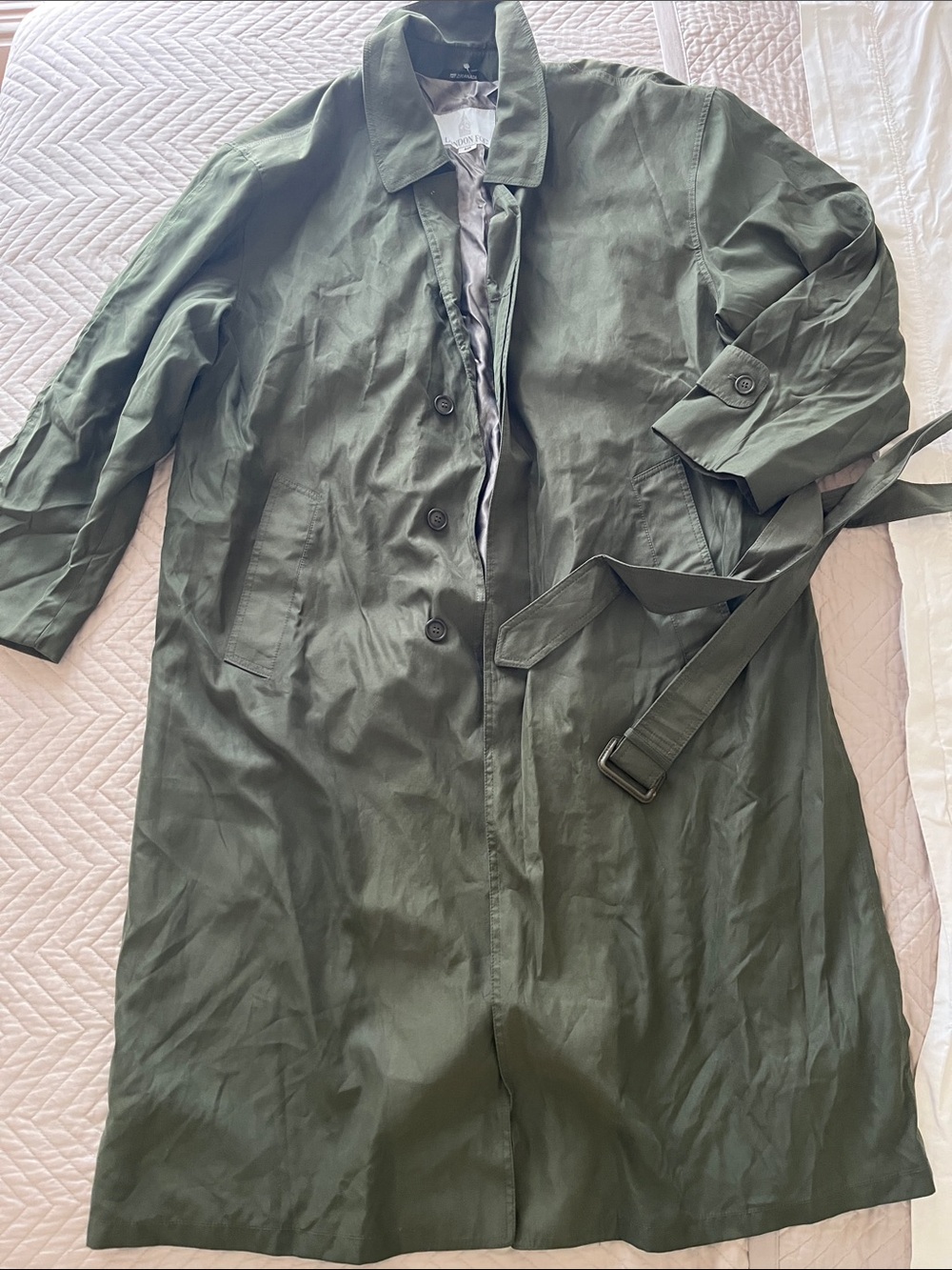 London Fog Olive Green Trench Coat with Belt